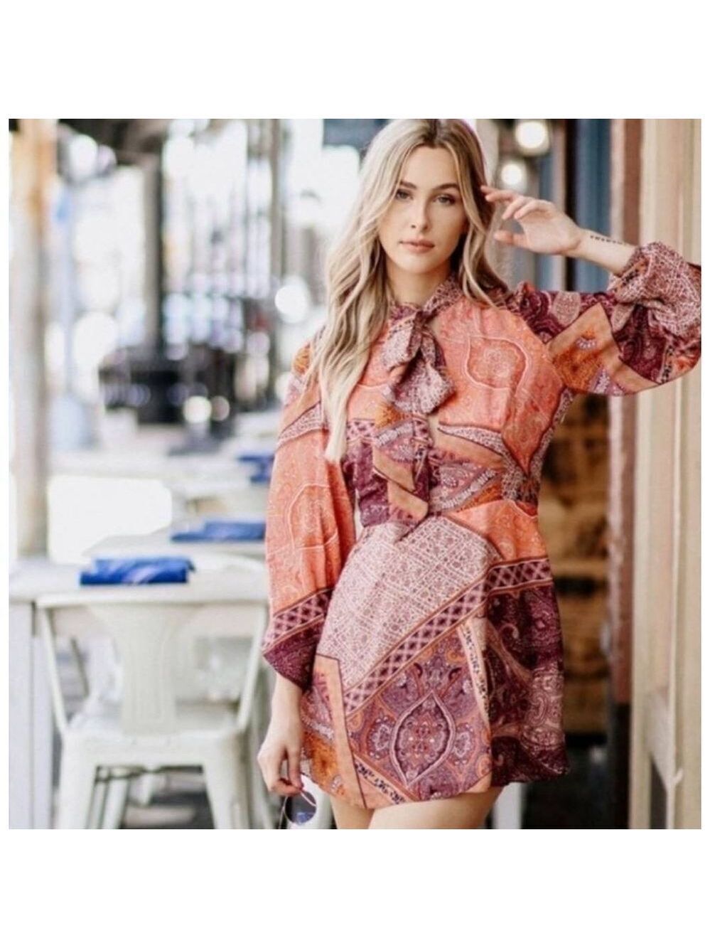 Revolve x Divine Heritage Paisley Tie Neck Dress